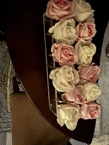 12 Hole Acrylic Vase WITH artificial Well Made Pink And White Roses - Picture 1 of 5