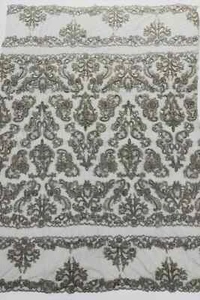 My Lady Beaded Fabric - Damask Beaded Sequins Embroidered Mesh Fabric By Yard - Picture 1 of 82