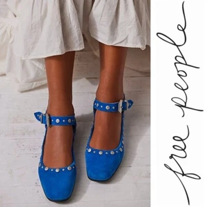 Free People Mystic Mary Jane Shoes Flats Size 40 10 Blue Suede Studded NEW $128 - Picture 1 of 12