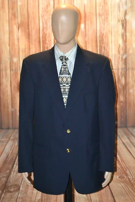 Savile Row Men 100% Wool Navy Blue 2 Metal Button Blazer Sz 43L - Image 1 of 4