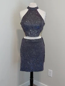 Amarra 40244 Größe 12 Mitternachtsblau Heimkehr kurzes Abschlussballkleid neu mit Etikett - Bild 1 von 8