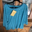 Dialogue Top Women 1X Turquoise Green Polka Dot Pullover Stretch 3/4 Sleeve