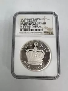 2015 G Britain Silver Elizabeth II Piedfort Longest Reigning Monarch PF70 UCAM - Picture 1 of 7
