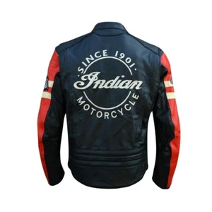 Men's Indian Black & Red Motorcycle Jacket Genuine Cowhide Leather Biker Jacket - Picture 1 of 3