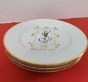 Set of 3 Rosanna Williams Sonoma Plates White Gold Trim Celebration 8" ITALY - Picture 1 of 10