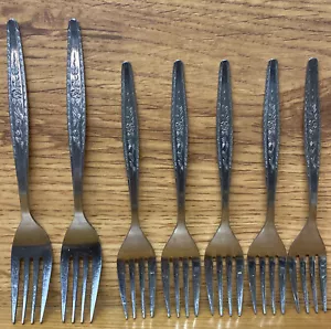 2 Interpur INR7 Single Rose Stainless DINNER FORKS + 5 Salad Fork Flatware Japan - Picture 1 of 3