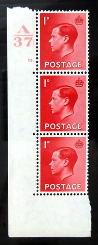 GB 1936 Ed.VIII - 1d Cyl Strip of 3 U/M DF604 Cover