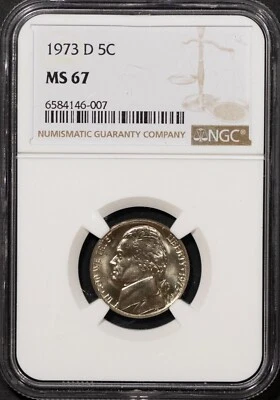 1973-D 5c Jefferson Head Nickel MS 67 NGC # 6584146-007 + Bonus 0 Finer at NGC - Image 1 of 2