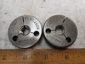 SOSSNER 1/2-13 NC-2 Ring Gage Set GO PD .4500 & NO GO PD .4448 - Picture 1 of 5