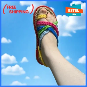 Unisex Linen Women Summer Rope Sandals Handmade Woven Shoes US 5.5-9 EU 36-40 - Picture 1 of 25