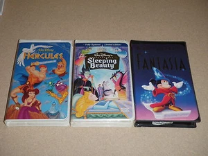 Lot Of 3 VHS Hercules Sleeping Beauty Fantasia Disney Masterpiece - Picture 1 of 4