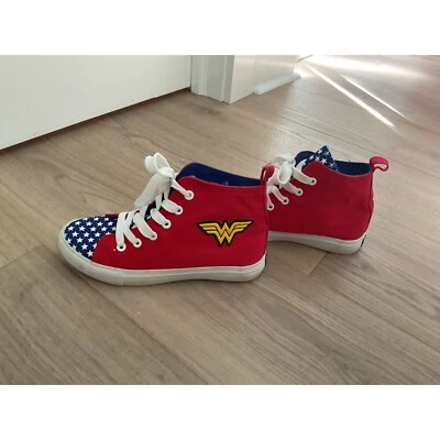 Wonder Woman High Rise Sneakers Canvas Girls size 4 Red White Blue - Image 1 of 4