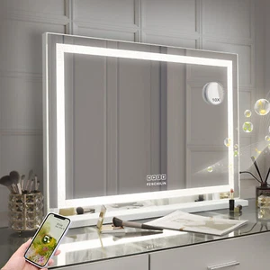 Crystal Lighted Hollywood Mirror Bluetooth Vanity Mirror with Lights for Makeup - Picture 1 of 6