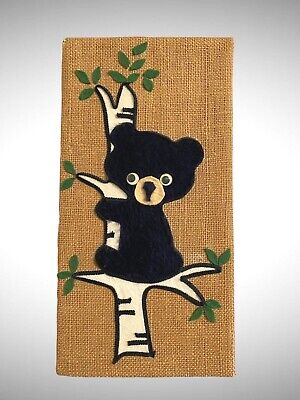 Vintage Mid Century Fiber Textile Jute Art WALL HANGING Art Bear Googly Eyes  • 11.58$