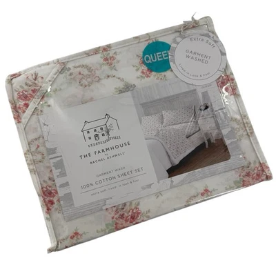 Shabby Chic Farmhouse Queen Sheet Set Rachel Ashwell Pink/Peach Floral Heirloom - Image 1 of 4