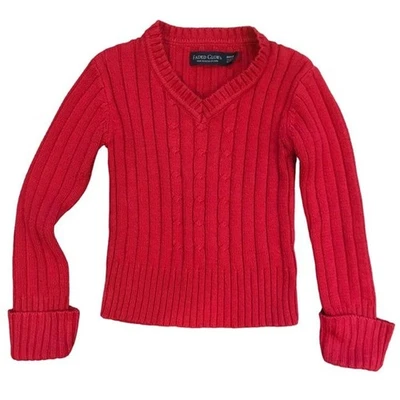 Suéter para niña XS 4-5 cuello en V rojo desteñido gloria jersey Foto 1 de 2