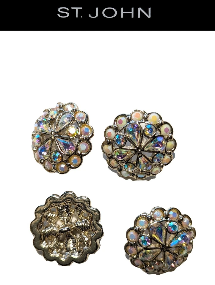 St John Knits Round Light Gold Tone Flash Opal & Aurora Crystal Buttons  (4) - Image 1 of 1