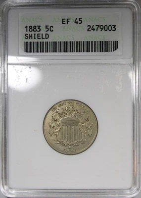 1883 Shield Nickel ANACS XF45 Soapbox Holder Circulated 5C - Image 1 of 4