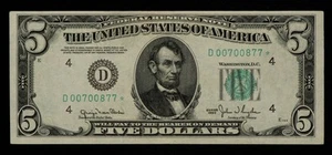 FR 1961-D* $5 1950 Federal Reserve Note US - Wide I - SKU-CA1270 - Picture 1 of 2