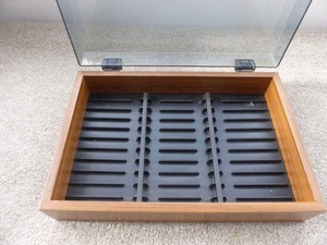 Cassette Tape Storage Box Holds 33 Tapes Wood Effect with Smoke Lid - Picture 1 of 8