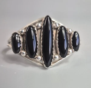 Brazalete Brazalete Vintage Nativo Americano R Artista Marcado Ónix Esterlina - Imagen 1 de 6