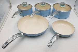 Swan Retro Blue Kitchen Pan Set of Five Used - Picture 1 of 18