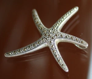 vintage :* R 925 STERLING SILVER MARCASITE STARFISH PENDANT :* 1 3/4" EX COND - Picture 1 of 6