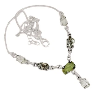 Collana in argento 925 con diamanti naturali originali cechi Moldavite e Herkimer SN19047 - Foto 1 di 1