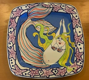 Mermaid platter Artware by Diane signed serving piece starfish beach stoneware - Picture 1 of 7