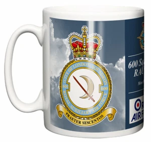 Taza de cerámica RAF 600 Squadron RAUXAF, lema de la cresta, base Northolt Royal Air Force - Imagen 1 de 5