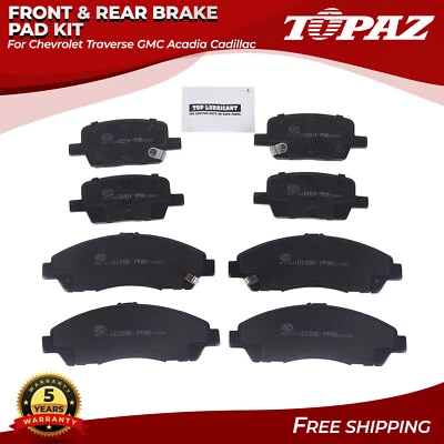 Pastilhas de freio a disco dianteiras + traseiras de cerâmica compatíveis com Chevrolet Traverse GMC Acadia Cadillac - Imagem 1 de 4