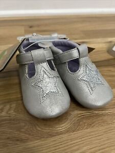 Stride Rite Surprize HEIDI Silver Baby Shoes Glitter Star T Strap 6-12 Months S