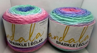Lion Brand Yarn Mandala Sparkle Draco 3.5oz 328yards Lot of 2 Dark Pastel Cake - Image 1 of 4