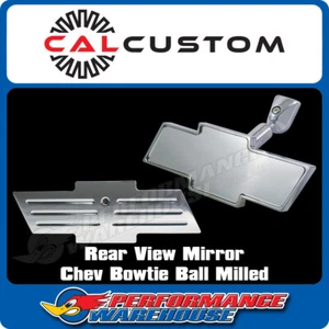 Cal Custom Chevy Bowtie Rear View Interior Mirror Ball Milled Design Aluminium - Picture 1 of 4