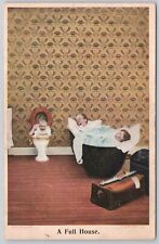 Family Humor, Divided Back Postcard, Baby in the Toilet, A Full House