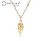 14K Yellow Gold Plated 925 Sterling Silver Botanic Leaf Charm Pendant Necklace