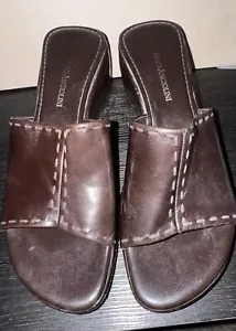 Vintage Enzo Angiolini Brown Leather Platform Slides Mules Size 8 - Picture 1 of 8