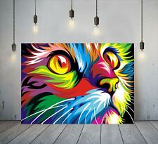 CAT FACE COLOURFUL DEEP FRAMED CANVAS WALL ART PRINT POSTER PICTURE HOME DECOR