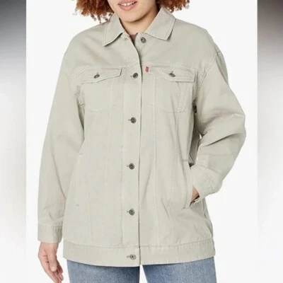 Levis Womens Trucker Jacket Full Zip Button Chore Coat Size 1X Greige Gray New - Image 1 of 4