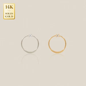 14K ECHTES massives Gold zierlich CZ Nasenreifen Ring Lippenaugenbraue Knorpel Piercing 22G - Bild 1 von 9