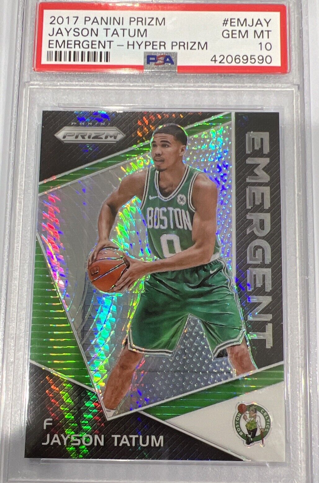 JAYSON TATUM PSA 10 GEM MINT 2017 PRIZM EMERGENT HYPER PRIZM RC #EMJAY ROOKIE