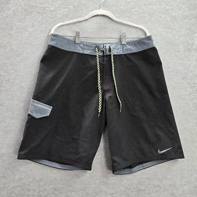 Nike Men Swimwear Shorts 32M Black Gray Board Short Logo 9" Inseam Elastane - Image 1 of 4