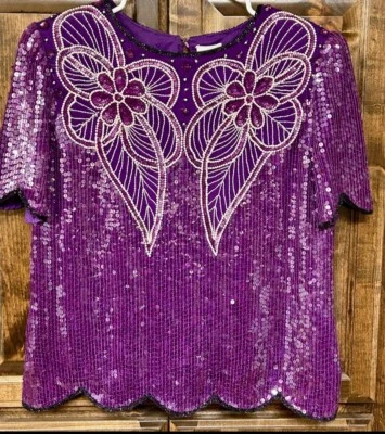 Disfraz grande Leslie Fay 100 % seda lentejuelas cuentas para mujer de colección años 80 Gaudy Foto 1 de 4