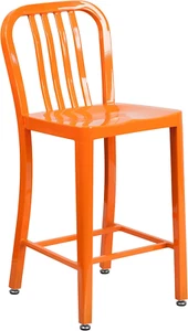 Commercial Grade 24" High Orange Metal Indoor-Outdoor Counter Height Stool with - Picture 1 of 10
