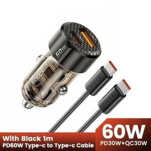 60W USB-C USB-A Car Charger Fast Charging for iPhone Samsung Xiaomi Poco USB - Picture 1 of 14