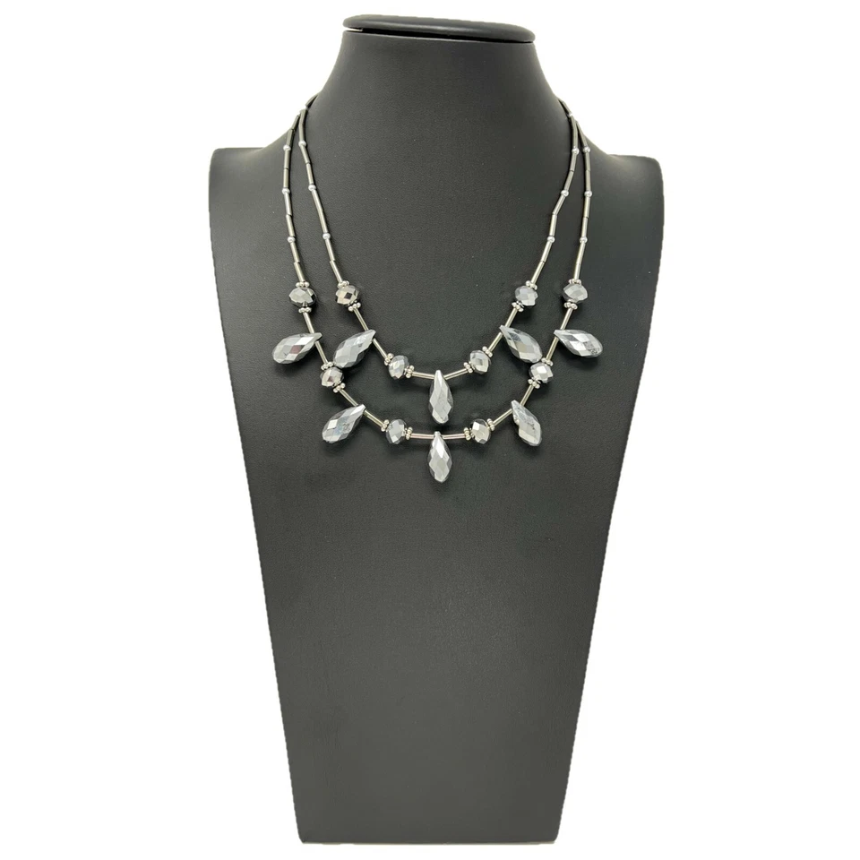 Collana Girocollo Cristalli Geometrico Donna Moda Elegante Brillante Argento - Immagine 1 di 2