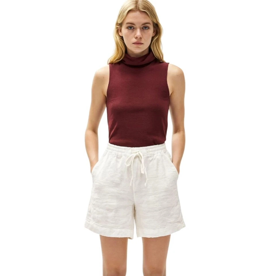 Pantalones Cortos Zara 100% Blanco Lino Corbata Cintura Tirar de Bermudas Elástico Espalda Para Mujer M Foto 1 de 4