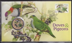 2021 Doves & Pigeons Australia PNC with Coloured Tuvalu $1 Coin - Picture 1 of 3