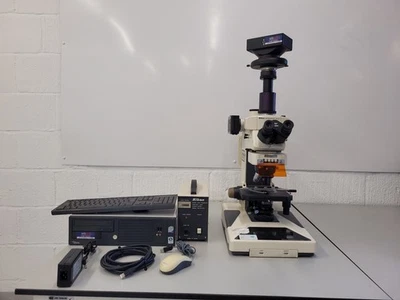 Nikon Microphot-FXA Fluorescence Microscope with HP-10101AF PSU & 4 Objectives - Image 1 of 4