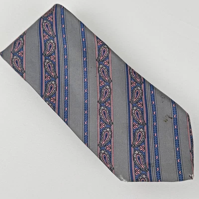 Corbata Don Loper Beverly Hills 100 % seda gris rayas azul rosa cachemira 55 x 3 Foto 1 de 4